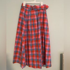 NWT Barbie ModCloth Belted Plaid Midi Skirt